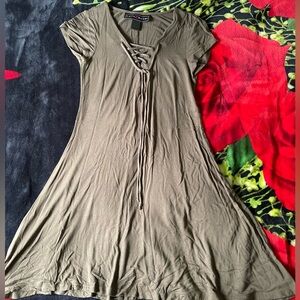Polly & Esther olive green lace up shirt dress